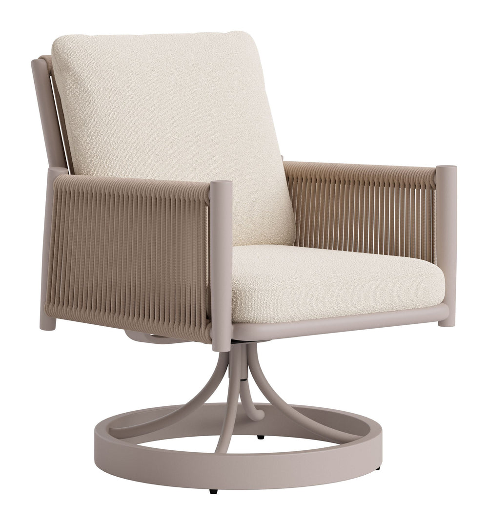 Zuo Modern Rivan Swivel Outdoor Dining Chair Aluminum Frame Glam Beige Upholstered Seat 704224