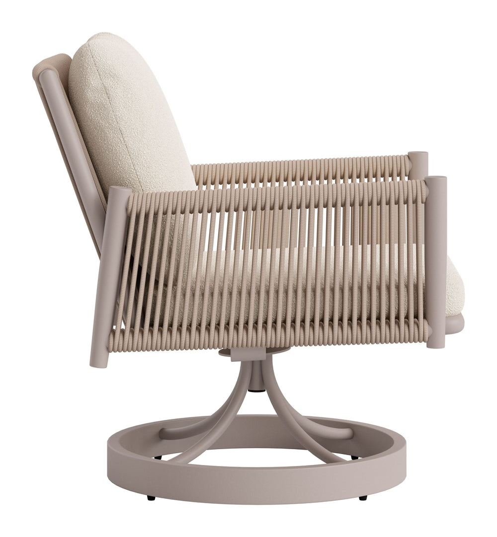 Zuo Modern Rivan Swivel Outdoor Dining Chair Aluminum Frame Glam Beige Upholstered Seat 704224
