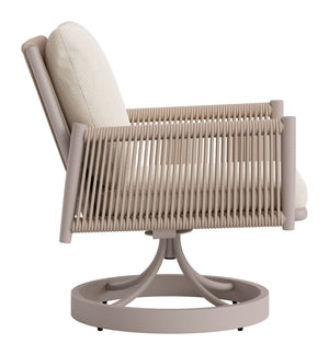 Rivan Swivel Outdoor Dining Chair Aluminum Frame Glam Beige Upholstered Seat