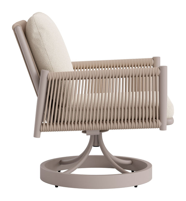 Rivan Swivel Outdoor Dining Chair Aluminum Frame Glam Beige Upholstered Seat