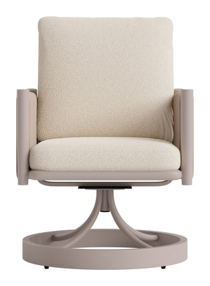 Rivan Swivel Outdoor Dining Chair Aluminum Frame Glam Beige Upholstered Seat