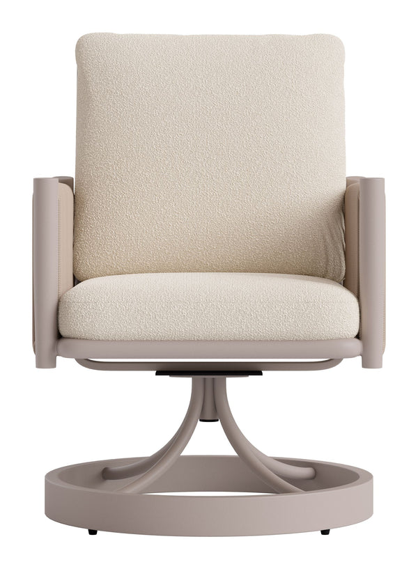 Rivan Swivel Outdoor Dining Chair Aluminum Frame Glam Beige Upholstered Seat
