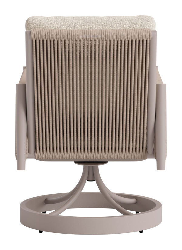 Rivan Swivel Outdoor Dining Chair Aluminum Frame Glam Beige Upholstered Seat