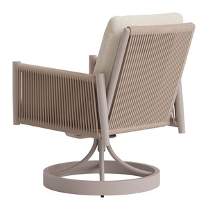 Rivan Swivel Outdoor Dining Chair Aluminum Frame Glam Beige Upholstered Seat