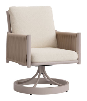 Rivan Swivel Outdoor Dining Chair Aluminum Frame Glam Beige Upholstered Seat