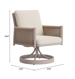 Rivan Swivel Outdoor Dining Chair Aluminum Frame Glam Beige Upholstered Seat