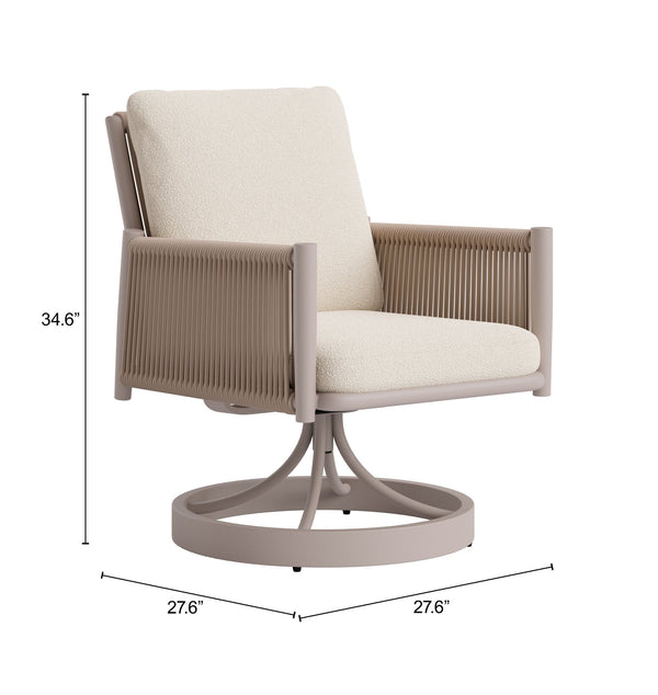 Rivan Swivel Outdoor Dining Chair Aluminum Frame Glam Beige Upholstered Seat