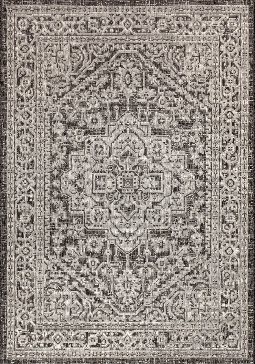 HomeRoots 10' Gray & Black Medallion Area Rug - Stylish, Durable Indoor/Outdoor Carpet for Any Space 704224