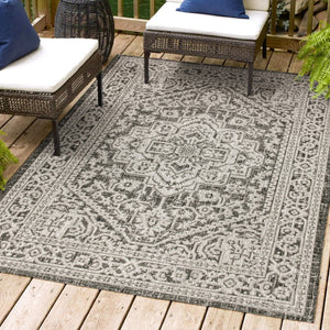 HomeRoots 10' Gray & Black Medallion Area Rug - Stylish, Durable Indoor/Outdoor Carpet for Any Space 704224