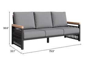 Naru Outdoor Sofa Aluminum Frame 3 Seat Patio Lounge with Fade Resistant Cushions