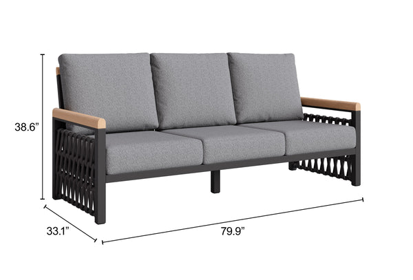 Naru Outdoor Sofa Aluminum Frame 3 Seat Patio Lounge with Fade Resistant Cushions