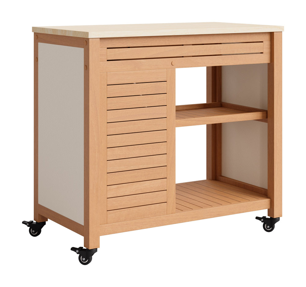Zuo Modern Valtan Outdoor Bar Cart Acacia Wood Concrete Top Deco Glam Patio Serving Station 704227