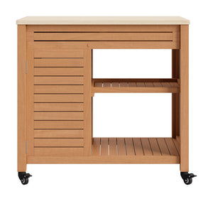 Valtan Outdoor Bar Cart Acacia Wood Concrete Top Deco Glam Patio Serving Station