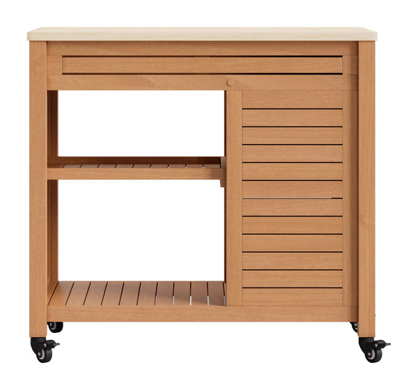 Valtan Outdoor Bar Cart Acacia Wood Concrete Top Deco Glam Patio Serving Station