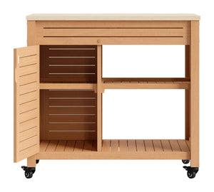 Valtan Outdoor Bar Cart Acacia Wood Concrete Top Deco Glam Patio Serving Station
