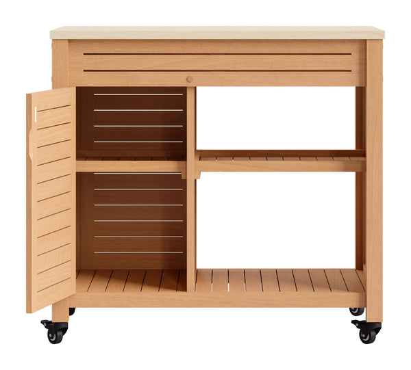 Valtan Outdoor Bar Cart Acacia Wood Concrete Top Deco Glam Patio Serving Station