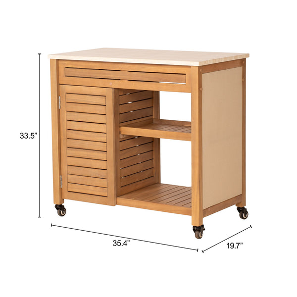 Valtan Outdoor Bar Cart Acacia Wood Concrete Top Deco Glam Patio Serving Station