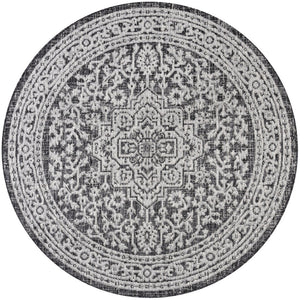 HomeRoots 6' Gray and Black Round Medallion Rug - Stylish Indoor/Outdoor Floor Covering for Any Space 704227