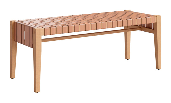 Zuo Modern Mizuya Outdoor Acacia Wood Bench with Rattan Weave for Patio or Terrace Seating 704229