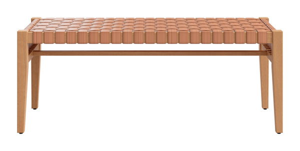Mizuya Outdoor Acacia Wood Bench with Rattan Weave for Patio or Terrace Seating
