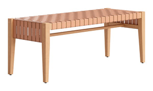 Mizuya Outdoor Acacia Wood Bench with Rattan Weave for Patio or Terrace Seating