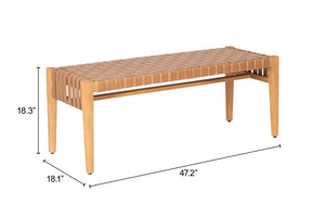 Mizuya Outdoor Acacia Wood Bench with Rattan Weave for Patio or Terrace Seating