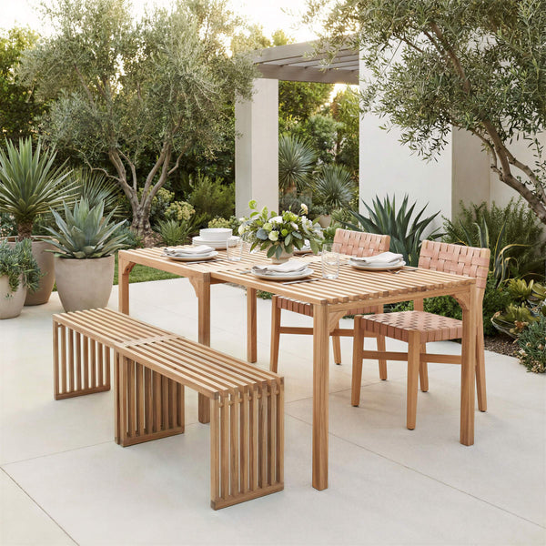 Mizuya Acacia Wood Rattan Dining Chair Glam Style for Indoor Outdoor Patio Entertaining