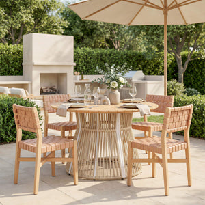 Mizuya Acacia Wood Rattan Dining Chair Glam Style for Indoor Outdoor Patio Entertaining