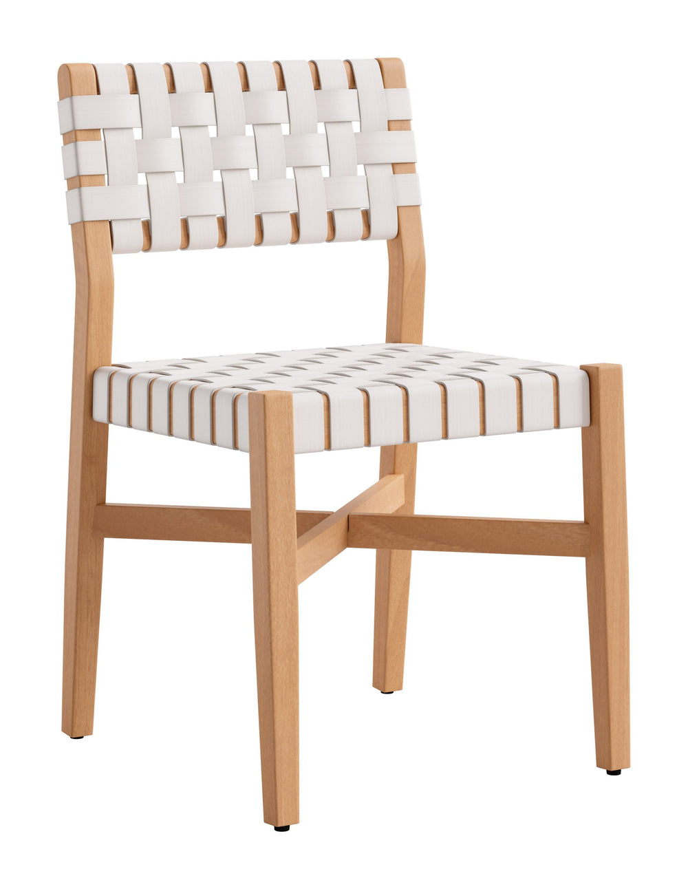 Zuo Modern Mizuya Acacia Wood Rattan Dining Chair Glam Style for Indoor Outdoor Patio Entertaining White 704231