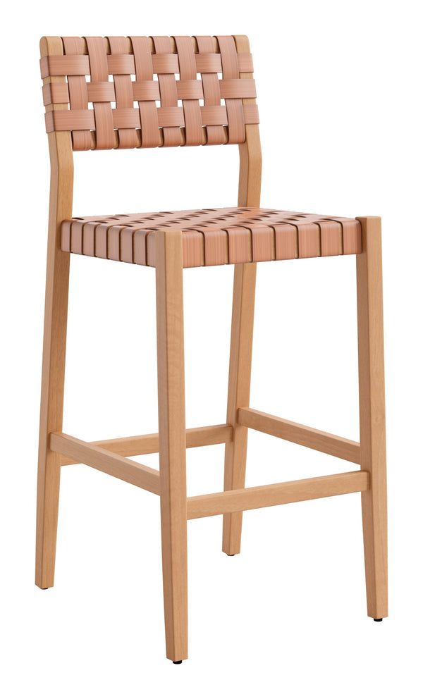 Zuo Modern Mizuya Acacia Wood Rattan Barstool Stylish Outdoor Patio or Indoor Bar Seating Glam Deco Brown 704232