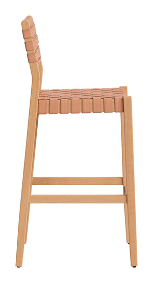 Mizuya Acacia Wood Rattan Barstool Stylish Outdoor Patio or Indoor Bar Seating Glam Deco