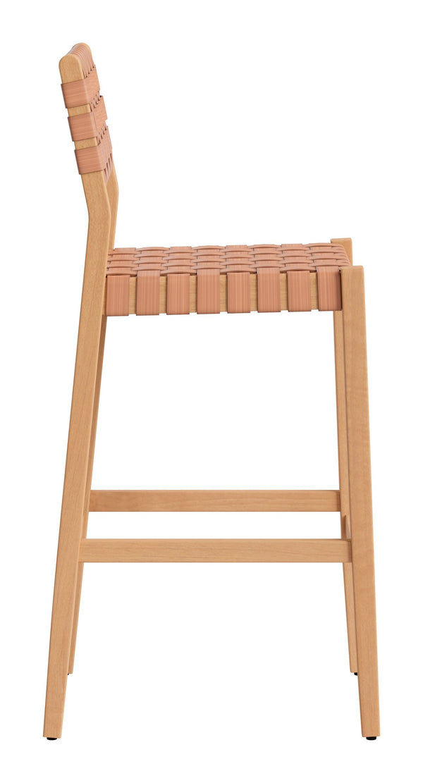 Mizuya Acacia Wood Rattan Barstool Stylish Outdoor Patio or Indoor Bar Seating Glam Deco