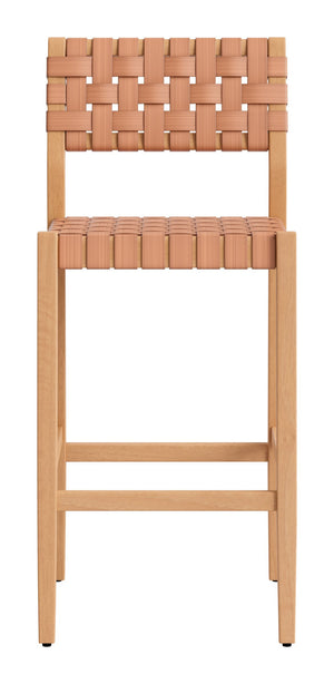 Mizuya Acacia Wood Rattan Barstool Stylish Outdoor Patio or Indoor Bar Seating Glam Deco