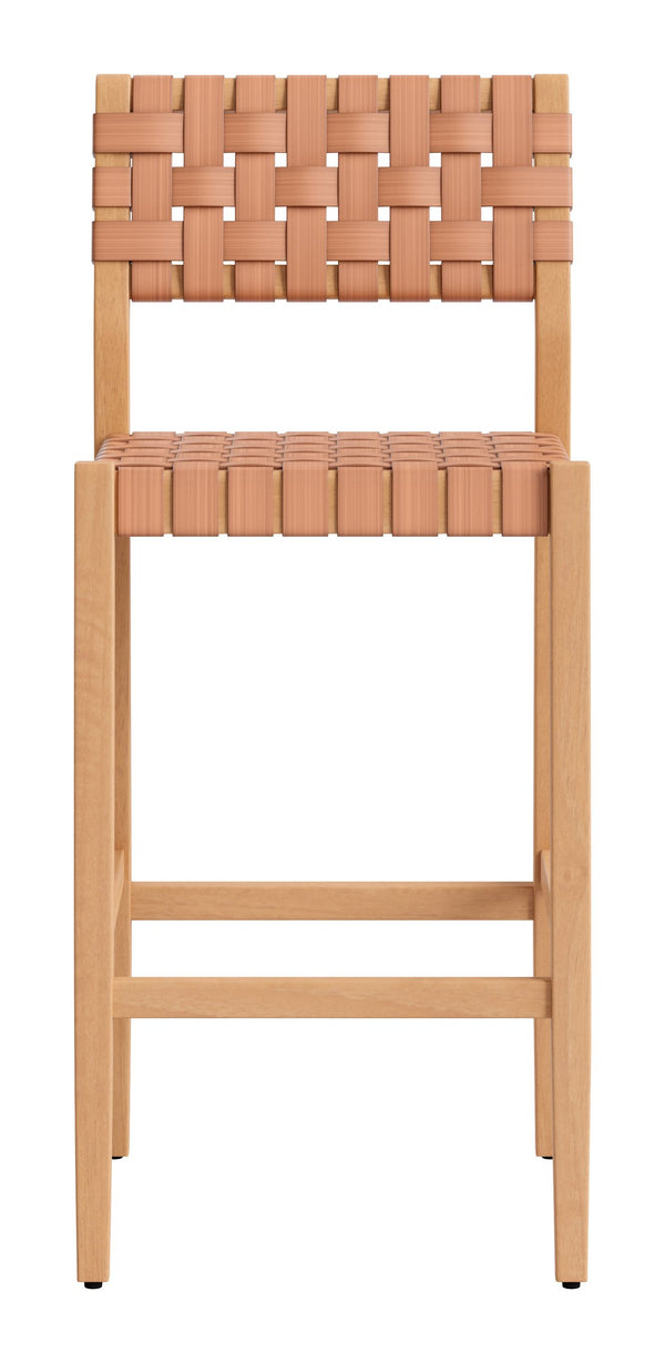 Mizuya Acacia Wood Rattan Barstool Stylish Outdoor Patio or Indoor Bar Seating Glam Deco