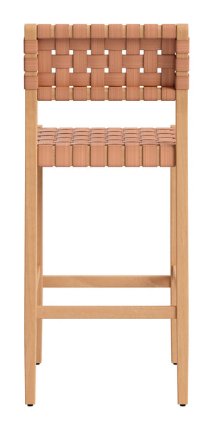 Mizuya Acacia Wood Rattan Barstool Stylish Outdoor Patio or Indoor Bar Seating Glam Deco