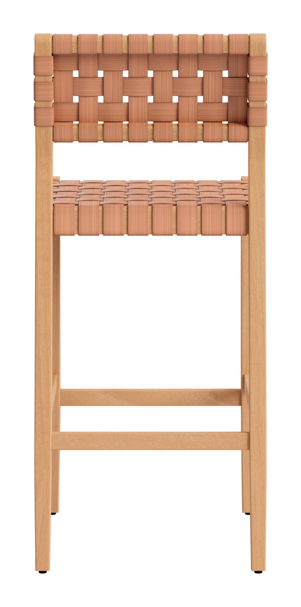 Mizuya Acacia Wood Rattan Barstool Stylish Outdoor Patio or Indoor Bar Seating Glam Deco