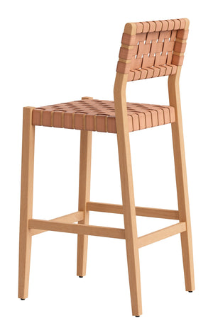 Mizuya Acacia Wood Rattan Barstool Stylish Outdoor Patio or Indoor Bar Seating Glam Deco
