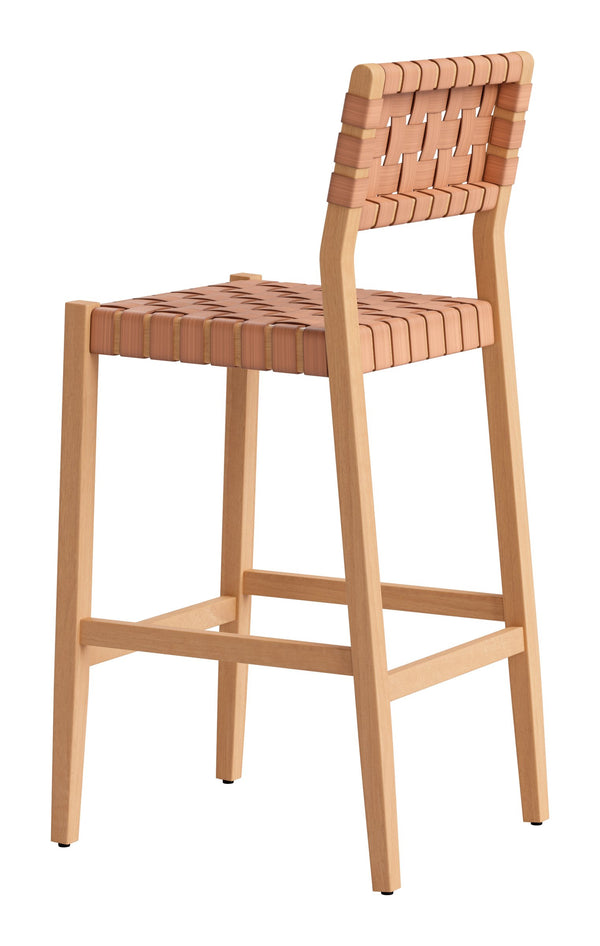 Mizuya Acacia Wood Rattan Barstool Stylish Outdoor Patio or Indoor Bar Seating Glam Deco