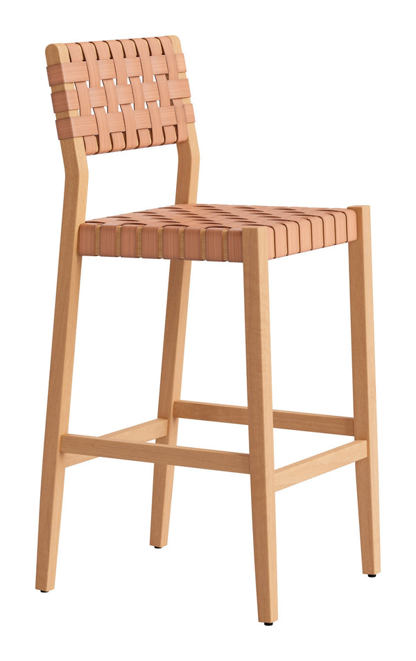 Mizuya Acacia Wood Rattan Barstool Stylish Outdoor Patio or Indoor Bar Seating Glam Deco