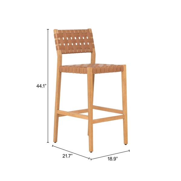 Mizuya Acacia Wood Rattan Barstool Stylish Outdoor Patio or Indoor Bar Seating Glam Deco