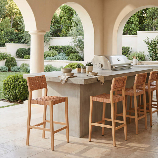 Mizuya Acacia Wood Rattan Barstool Stylish Outdoor Patio or Indoor Bar Seating Glam Deco