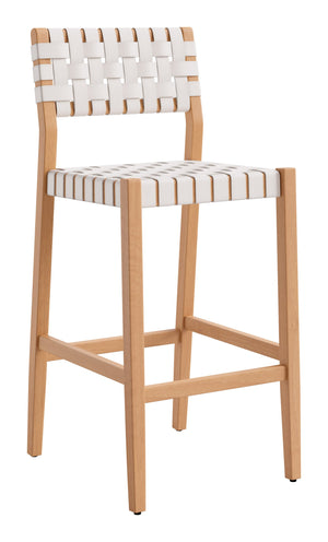 Mizuya Acacia Wood Rattan Barstool Stylish Outdoor Patio or Indoor Bar Seating Glam Deco