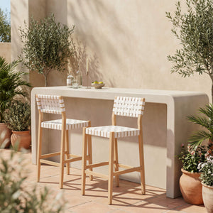 Mizuya Acacia Wood Rattan Barstool Stylish Outdoor Patio or Indoor Bar Seating Glam Deco