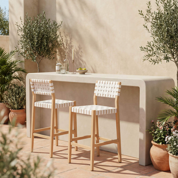 Mizuya Acacia Wood Rattan Barstool Stylish Outdoor Patio or Indoor Bar Seating Glam Deco