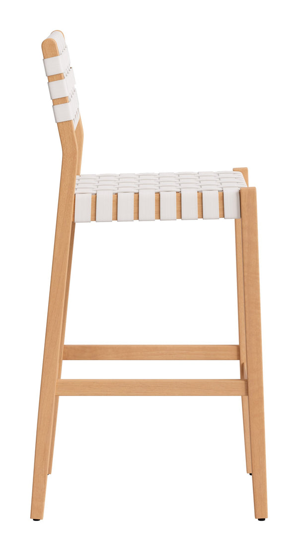 Mizuya Acacia Wood Rattan Barstool Stylish Outdoor Patio or Indoor Bar Seating Glam Deco