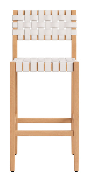 Mizuya Acacia Wood Rattan Barstool Stylish Outdoor Patio or Indoor Bar Seating Glam Deco