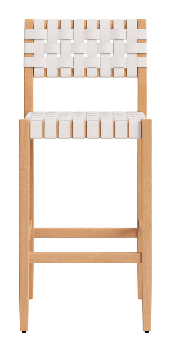 Mizuya Acacia Wood Rattan Barstool Stylish Outdoor Patio or Indoor Bar Seating Glam Deco