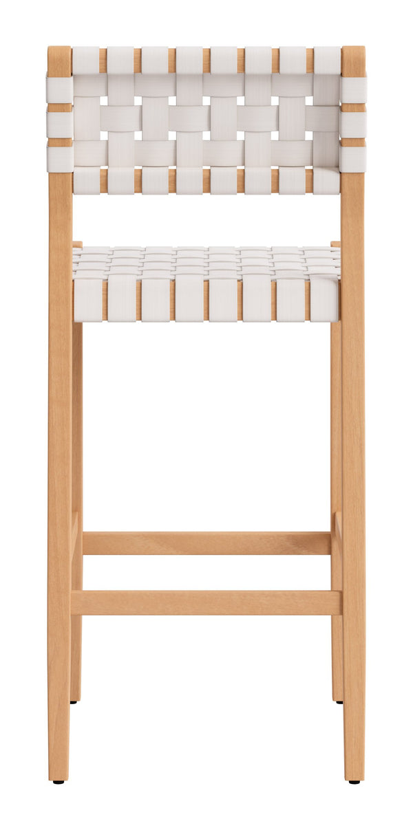 Mizuya Acacia Wood Rattan Barstool Stylish Outdoor Patio or Indoor Bar Seating Glam Deco