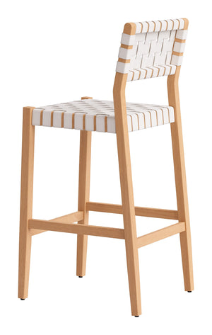 Mizuya Acacia Wood Rattan Barstool Stylish Outdoor Patio or Indoor Bar Seating Glam Deco