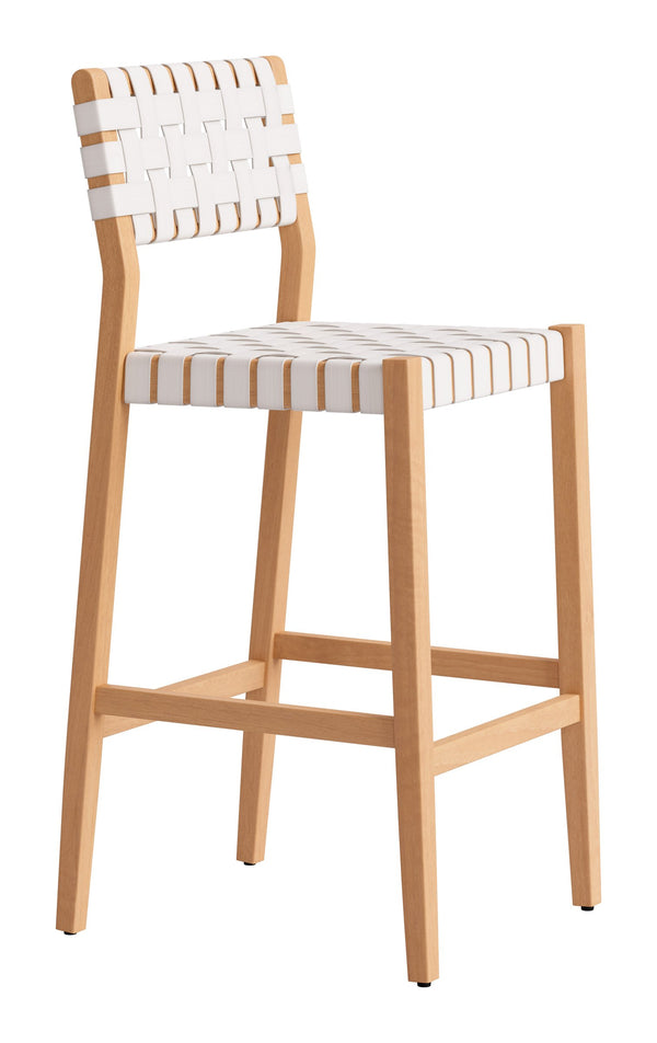 Mizuya Acacia Wood Rattan Barstool Stylish Outdoor Patio or Indoor Bar Seating Glam Deco
